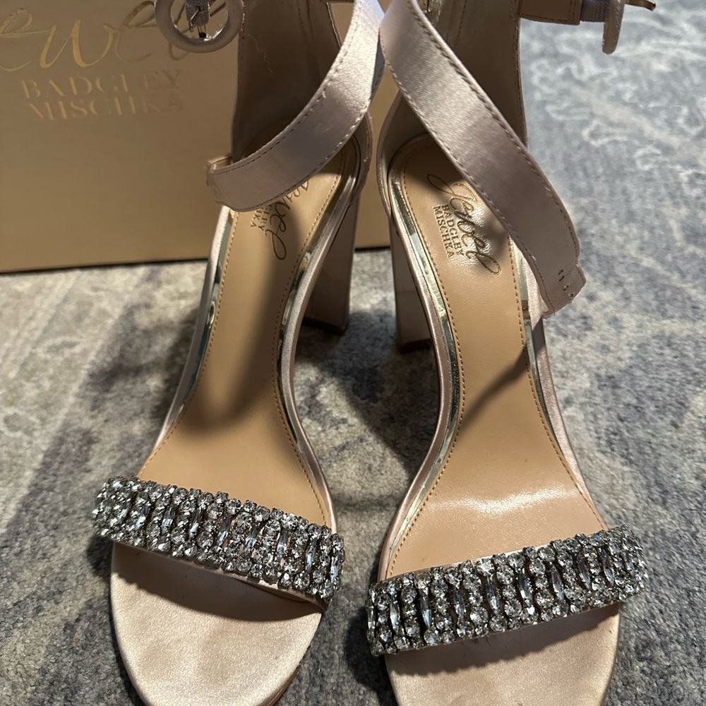 Badgley Mischka Satin Heels with Silver Embellishments